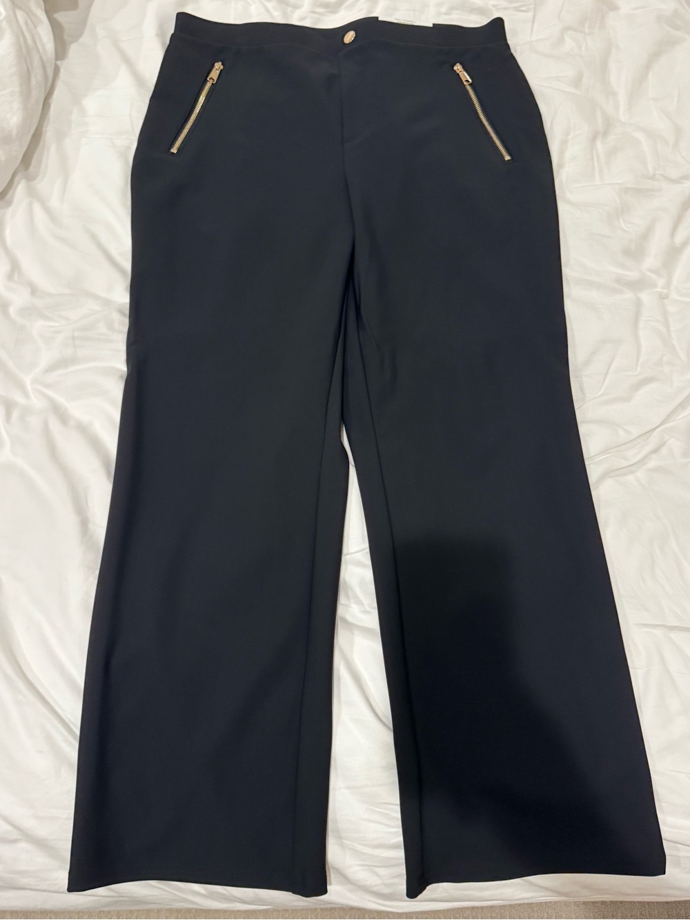 INC International Concepts Black Wide-Leg Pants with Gold Zipper Accents